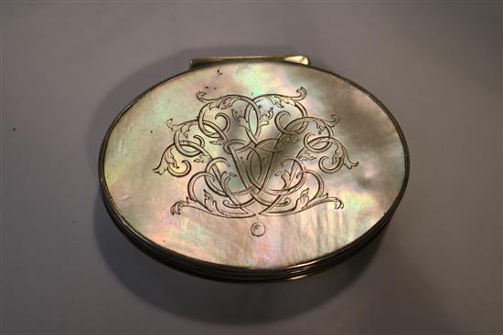 Seven horn, mother of pearl and lacquer objects of vertu, 18th - 20th century, largest 5 1/8in.